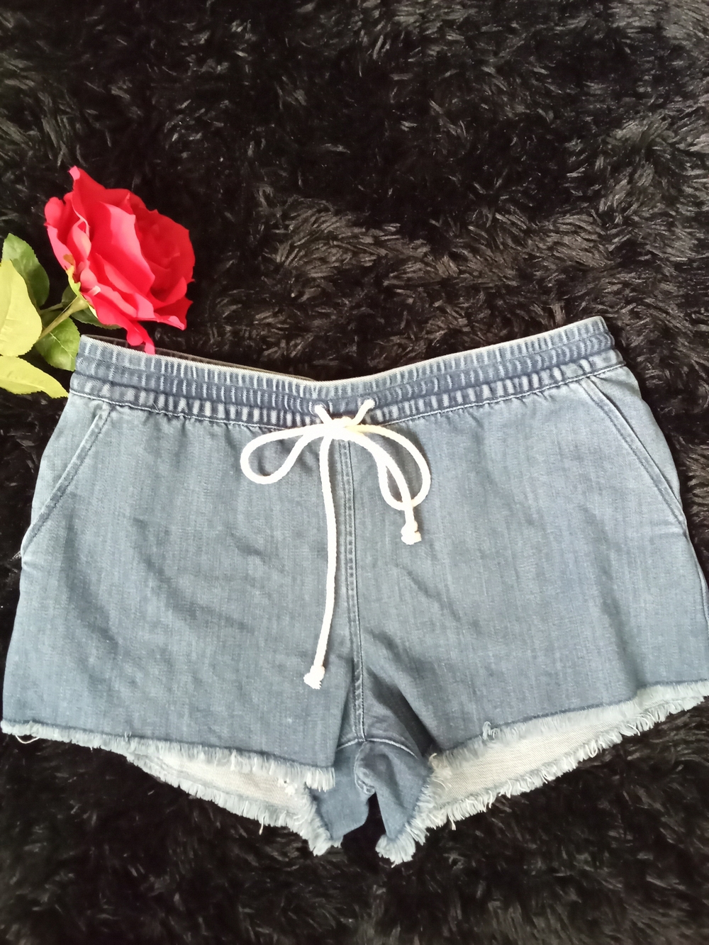 aerie Light Blue Denim Drawstring Shorts